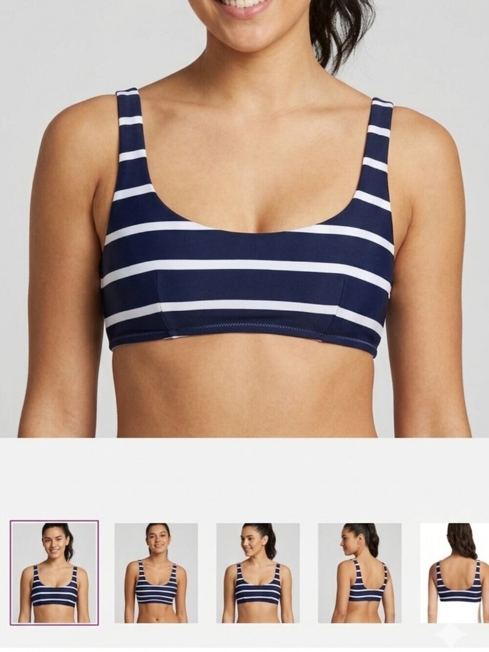 AERIE Bikini Top Navy & White Stripe Cropped Tank Style SZ L - Picture 9 of 9